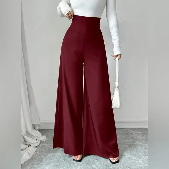 Elegant Red Wide-Leg Stretch Pants with wide band. High rise fit. NWT. - Picture 5 of 5